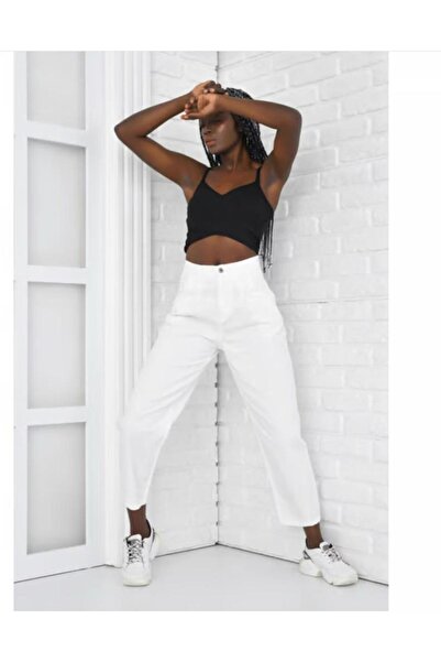 jsshop collection White Women's Lycra High Waist Mom Jeans