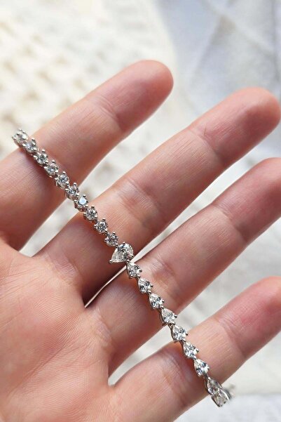 MorMajor Silver PREMİUM 6 MM DAMLA MOZANİT GÜMÜŞ BİLEKLİK