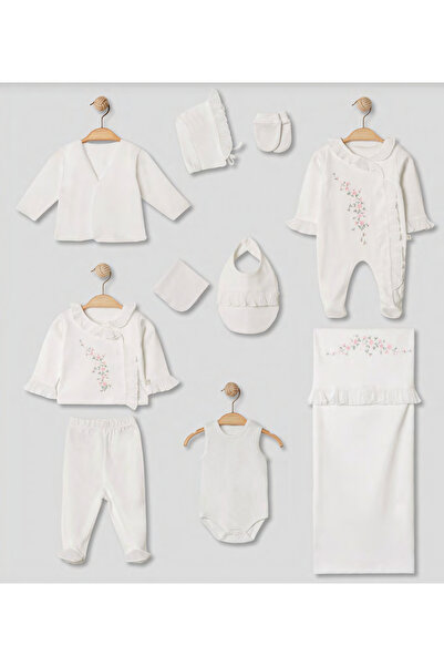 Pugi Baby Flower Embroidered 10-Piece Baby Girl Hospital Discharge Set
