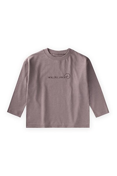 Cigit Μακρυμάνικο μπλουζάκι με σλόγκαν για παιδιά 2-10 ετών, χάλκινο