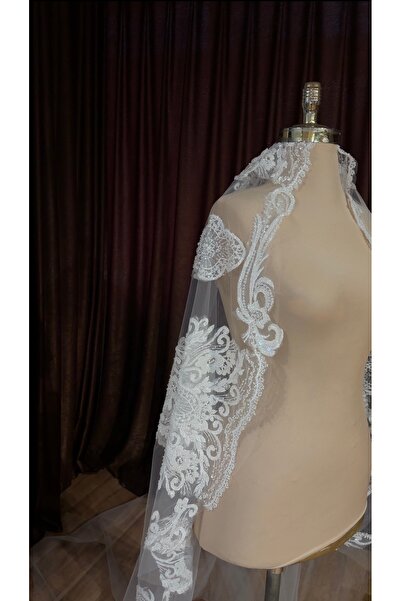 MODA Boncuk Dantelli Duvak - Dantelli Gelin Duvağı - 2,5 metre Duvak