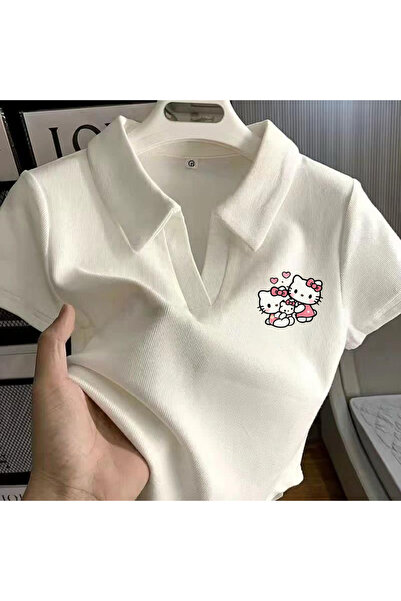 Gofeel Harajuku Summer White Polo Neck Twin Kitty crop