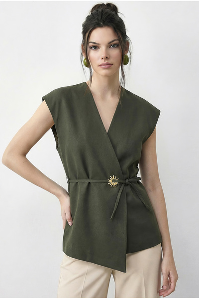 Bianco Lucci Curea elegantă cu nasturi pentru femei țesut vestă 11145 60283987