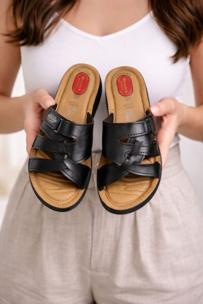 ARONA Siyah Kadın Tabanı Pedli Ortopedik Terlik Anatomik Günlük Rahat Ev & Dı...