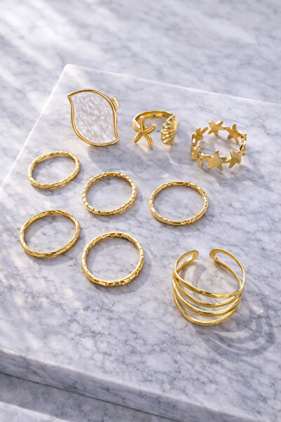 Retrobird طقم خواتم ذهبية رومانسية على الطراز العتيق مكون من 9 قطع للنساء بلو...