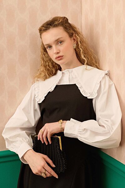 Ceylan Otantik Ecru Ruffled Collar Crop Shirt