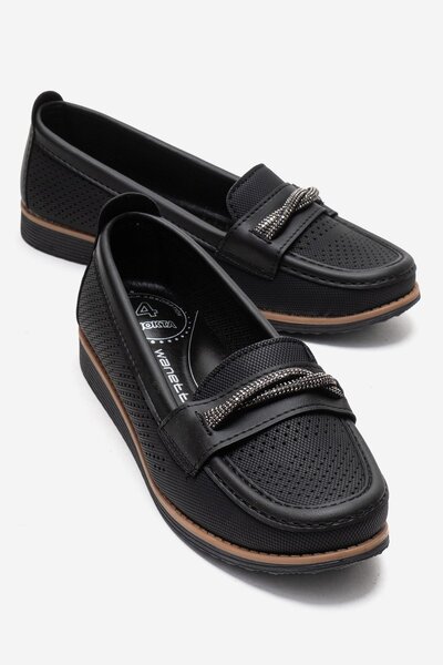 CCWAY AYAKKABI Γυναικεία παπούτσια casual με λαστιχένια κορδόνια ΜΑΥΡΟ ΚΟΤ