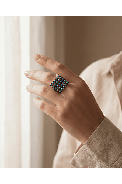 Dorvina مجوهرات برونزية أصلية من حجر الفيروز موديل مربع الشكل قابل للتعديل خا...