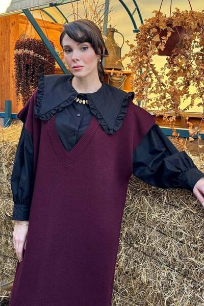 Ceylan Otantik Μαύρο πουκάμισο με βολάν στο λαιμό