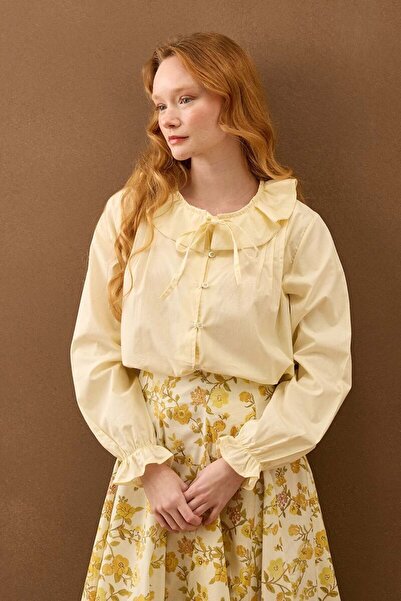 Ceylan Otantik Light Yellow Peter Pan collar Bow Tie Shirt