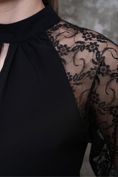 Elaxi بلوزة جيسيكا النسائية ذات الأكمام الطويلة دانتيل ذات التصميم الأنيق وال...