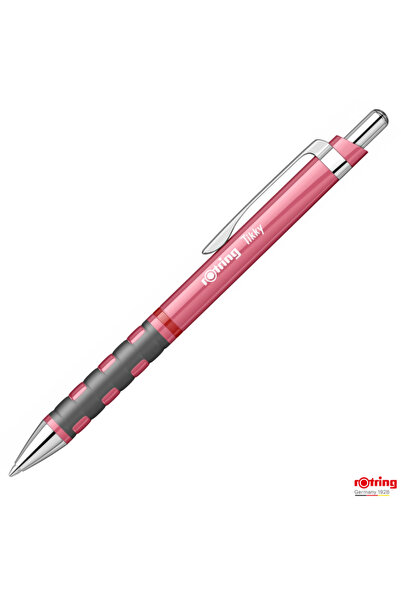 Rotring Tikky 3 Pink Pearl Pen with Clip, Jumbo Blue Ink, Ergonomic Rubber Grip