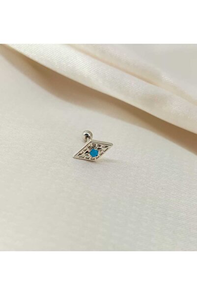 LUX 316L Cerrahi Çelik Turkuaz Taşlı Baklava Desenli Tragus / Helix Küpe