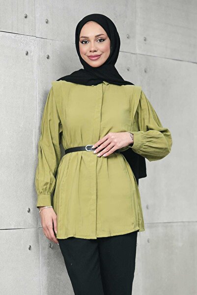 İmajButik Ulje zelena skrivena kopča struka Kaiš paket Modal Tkano tunika koš...