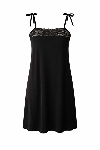 GOB Büyük Beden Gob Signature Lace Detailed Nightgown - Strappy Viscose Drape...