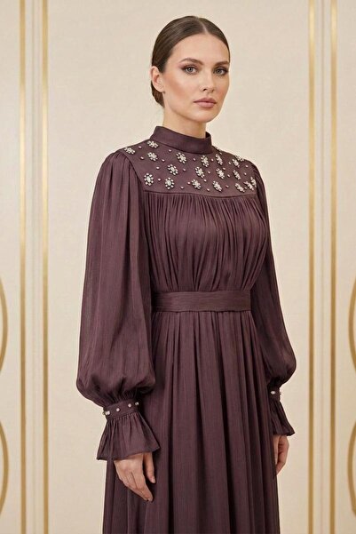 hakimoda فستان سهرة من الشيفون اللامع من لارينا لون نحاسي