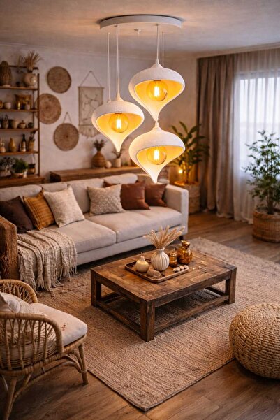 güneybutik Su damlası sarkıt bohem beton görünümlü 3 lü avize ( ampuller dahi...