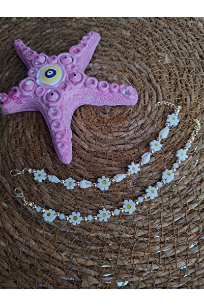 elbi bijuteri Double Seashell Daisy Themed Bracelet