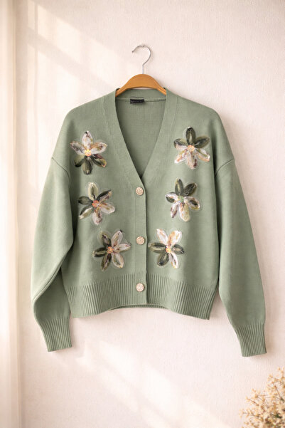 Retrobird Embossed Appliqué Embroidered Romantic Cardigan for Women Çağla