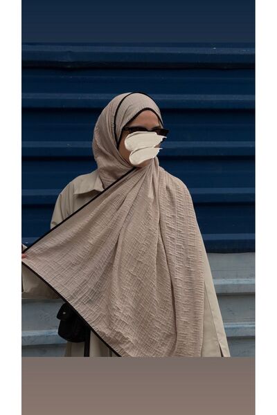 Qalortex Scarf Müslin Düz Biyeli Şal-Taş/Siyah