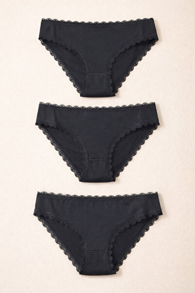 BONY SOCKS Ženske trodelne gaćice Čipka pakovanja Osnovni crne