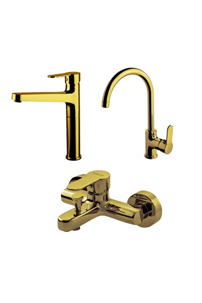 Newarc دومينو جولدن غاناك - طقم حوض حمام وصنبور 3 قطع 971008-971518-971538