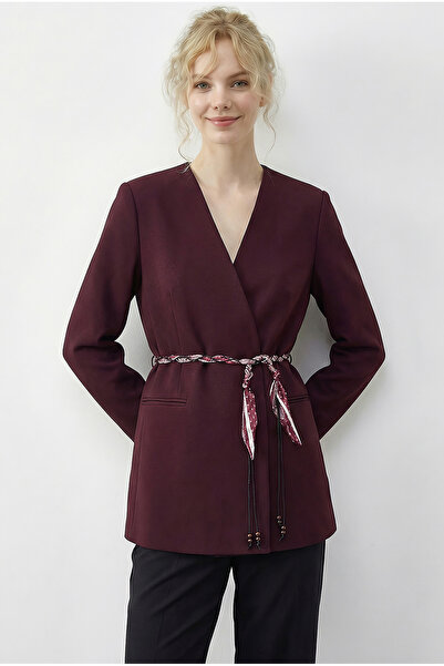 Bianco Lucci Women's Double-Breasted Collar Scarf Set of Belt Women's Blazer ...