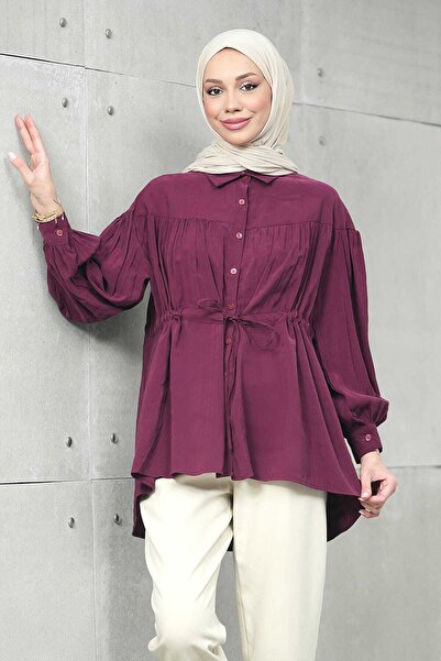 İmajButik Cămașă casual Burgundy Bel cu detaliu cu șnur modal