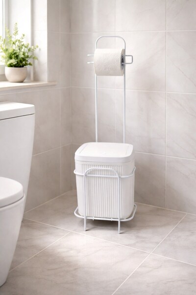 decorev Bathroom Bucket with Metal Stand and Click Lid & Bathroom Set with To...