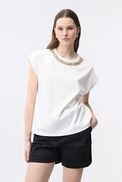 adL Yakası Taşlı Bluz