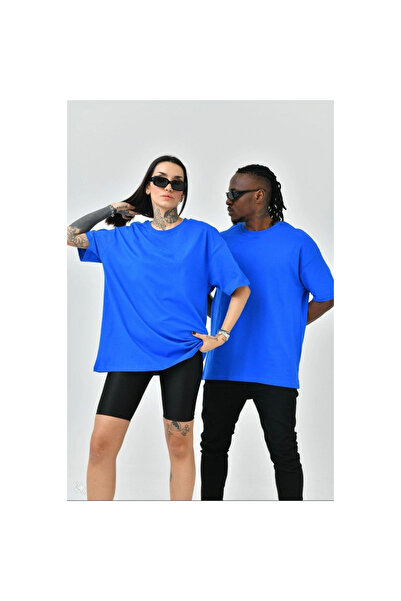 Narnuga تي شيرت بيسك كولور كولار قصة فضفاضة - أزرق -
