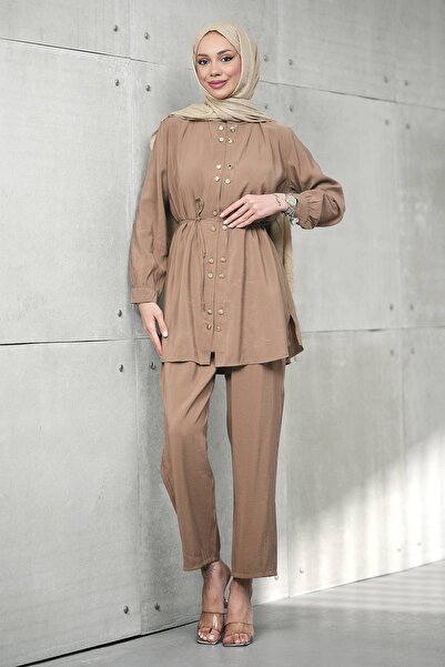 İmajButik Σετ παντελονιού με λεπτομέρεια από κουμπιά βιζόν