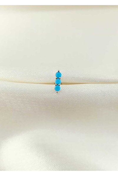 3 Taşlı Turkuaz Firuze Tragus Helix Kıkırdak Küpe - 316L Cerrahi Çelik