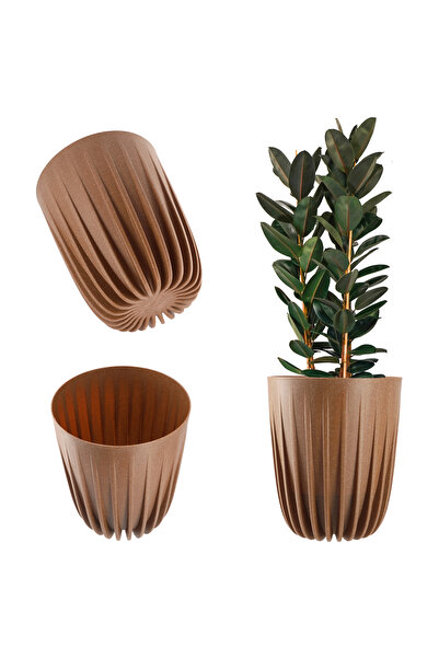 KADAX Flowerpot with Insert 19x22.5cm Round Plastic Cover Insert, Brown