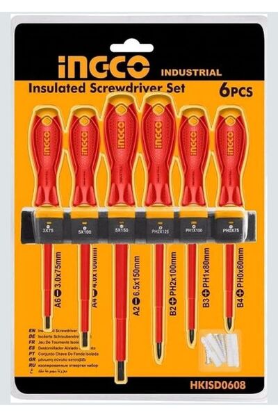 Ingco VDE 1000V Screwdriver Set for Electricians – 6 Pieces, Insulated, IEC 6...