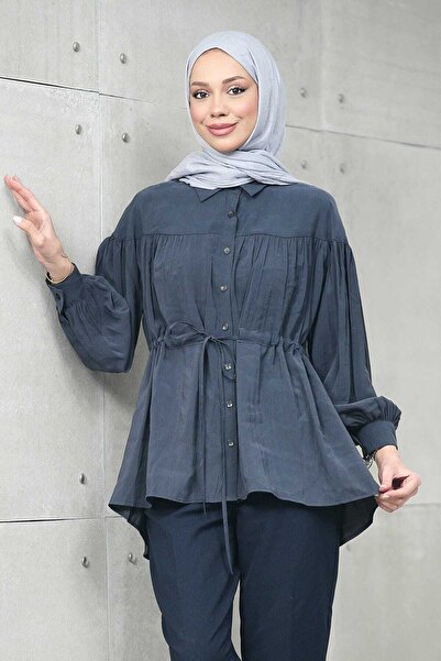 İmajButik قميص أنثراسايت بيل بأربطة قماش مودال كاجوال