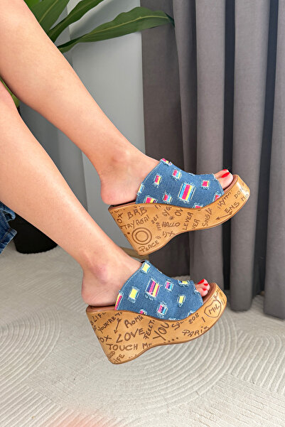 Preshley Ženske plave farmerke sa 10 cm podstavljenim potplatom od korka Papu...