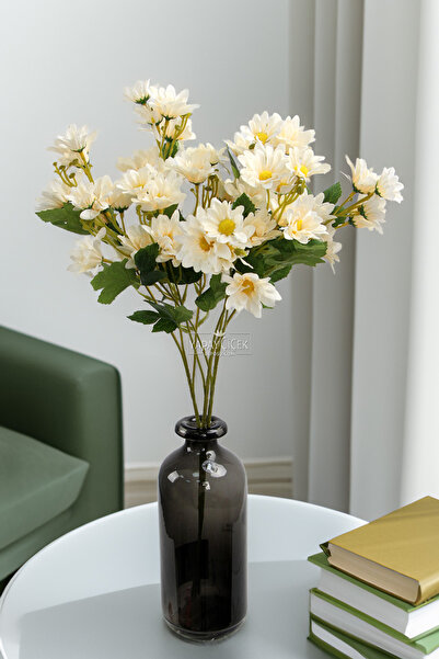 Yapay Çiçek Deposu Yapay Çiçek Norveç Papatyası Dalı 65 cm Krem