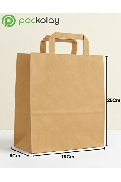 PACKOLAY Flat Strappy Kraft Paper Bag 19*8*25 cm – Natural Brown, Durable, Un...