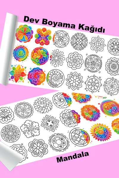 metafortoys Mandala Dev Boyama Kağıdı 2.5 metre x 62 cm Kağıt Aktivite Rulosu