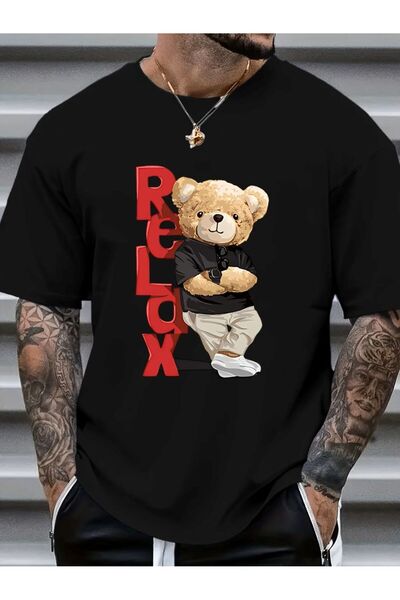 LELVANİ Men's Bear Relax Printed Tshirt