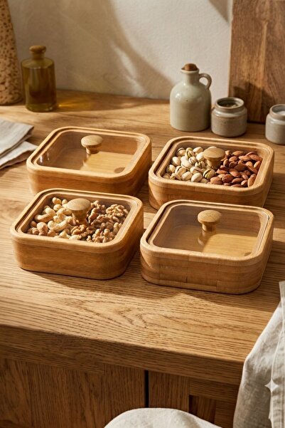 Akkoyunlu home Natural Bamboo Luxury 4-Piece Breakfast & Presentation Set – D...