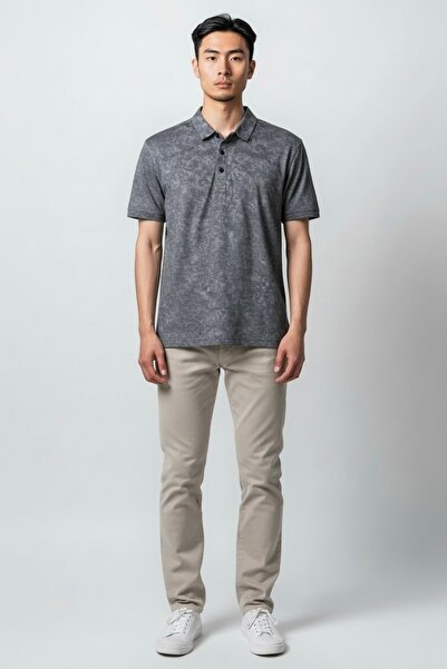 KAMER Men's Modern Fit Shirt Collar Patterned Smoked T-Shirt 5064F