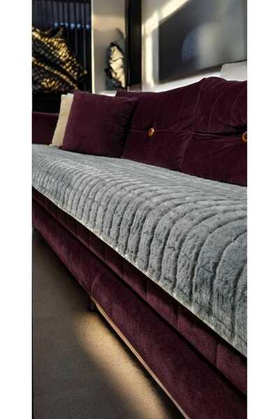 DAHABELLA LUXE HOME غطاء أريكة فاخر وبري من فرو الأرانب غطاء أريكة - حذاء بنع...