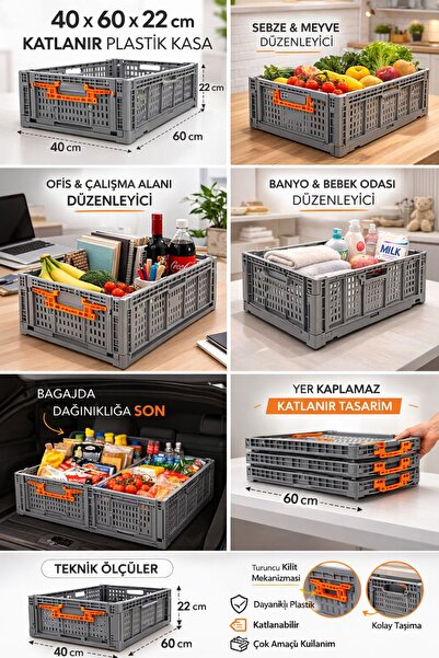 Aslan Ticaret Çok Amaçlı Plastik Kilit Mekanizmalı Katlanır Kasa