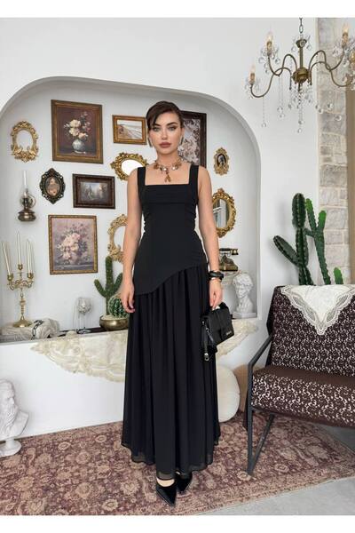 conconmoda Hulos Yırtmaç detaylı atlas şifon elbise