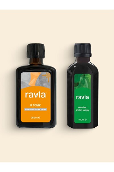 Ravla 2'li Ürün - R Tonik Elma Sirkeli Bitkisel İçecek 250ml / Spirulinalı Bi...