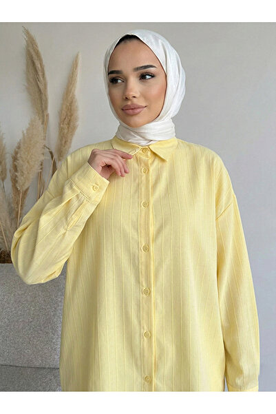 Lunsera Store Kendinden Çizgili Tunik-Sarı