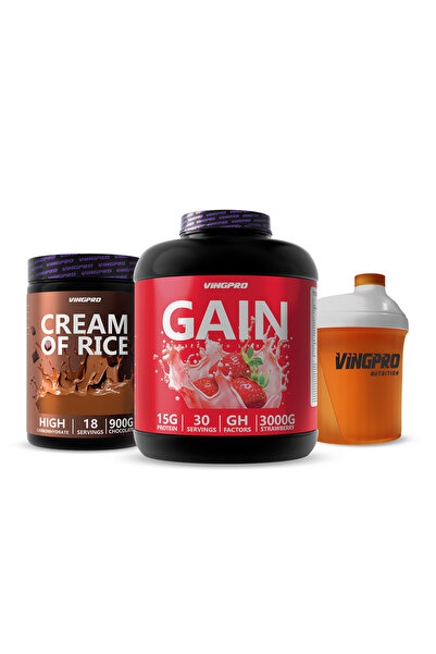 vingpro KİLO AL PAKETİ (GAINER ÇİLEK 3000 GR + CREAM OF RICE ÇİKOLATA 900 GR ...