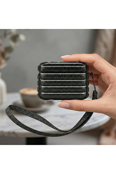 CaseOnn حافظة ايربودز برو 2 / ايربودز برو من ابل مع حزام ورباط لامع S لمّاع أسود